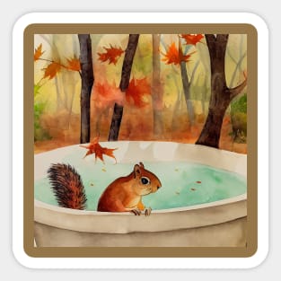 Autumn Leaves Squirrel Bathing Sticker